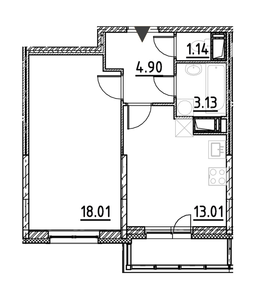 1-комнатная, 41 м² — ЖК ЖК Yoga (Йога)