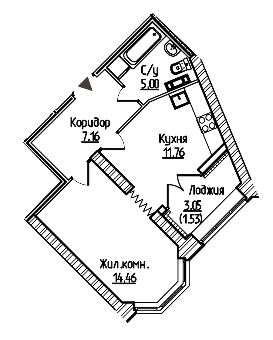 1-комнатная, 40 м² — ЖК ЖК Новое Купчино