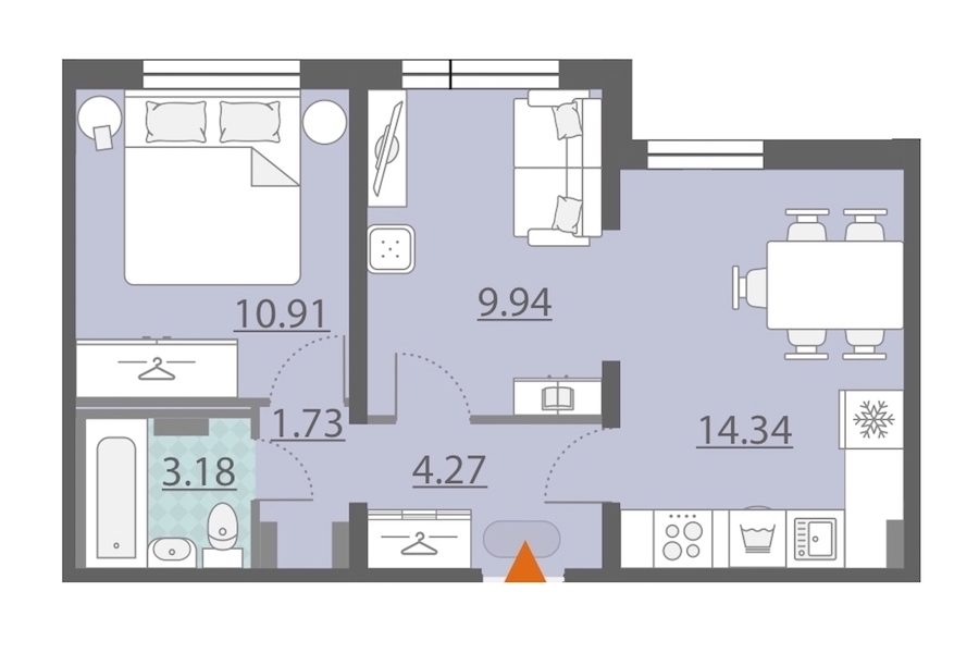 2-комнатная, 44 м² — ЖК ЖК Ручьи