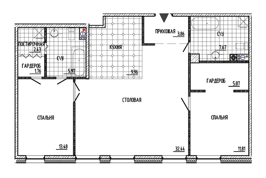 2-комнатная, 94 м² — ЖК ЖК Маленькая Франция