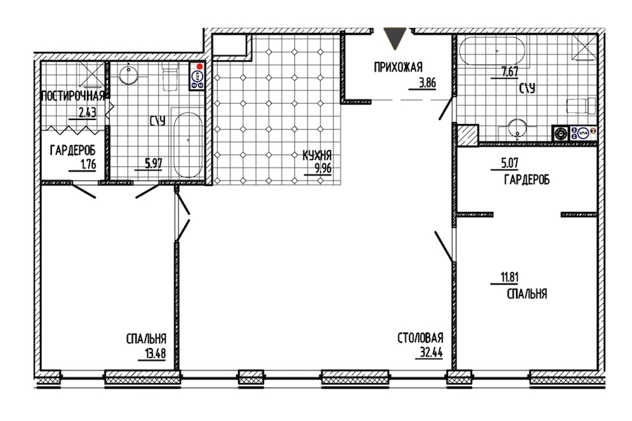 2-комнатная, 94 м² — ЖК ЖК Маленькая Франция