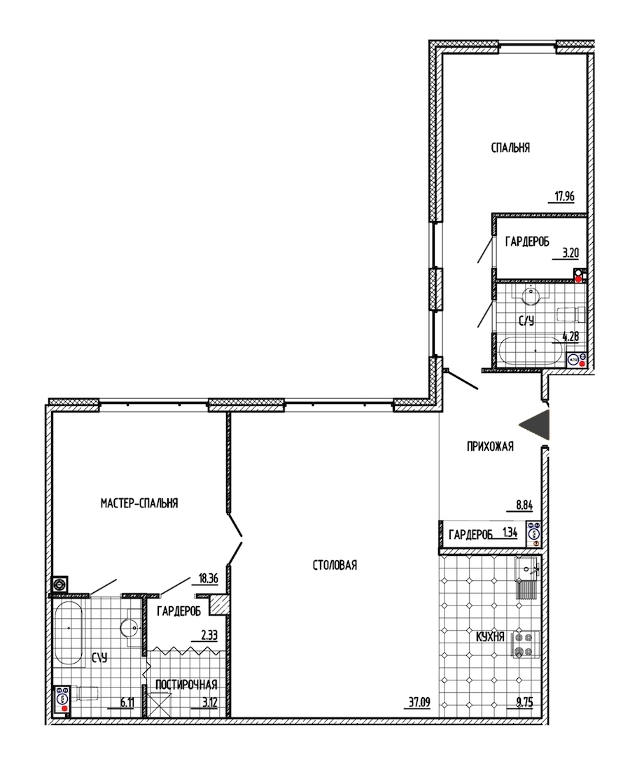 2-комнатная, 112 м² — ЖК ЖК Маленькая Франция