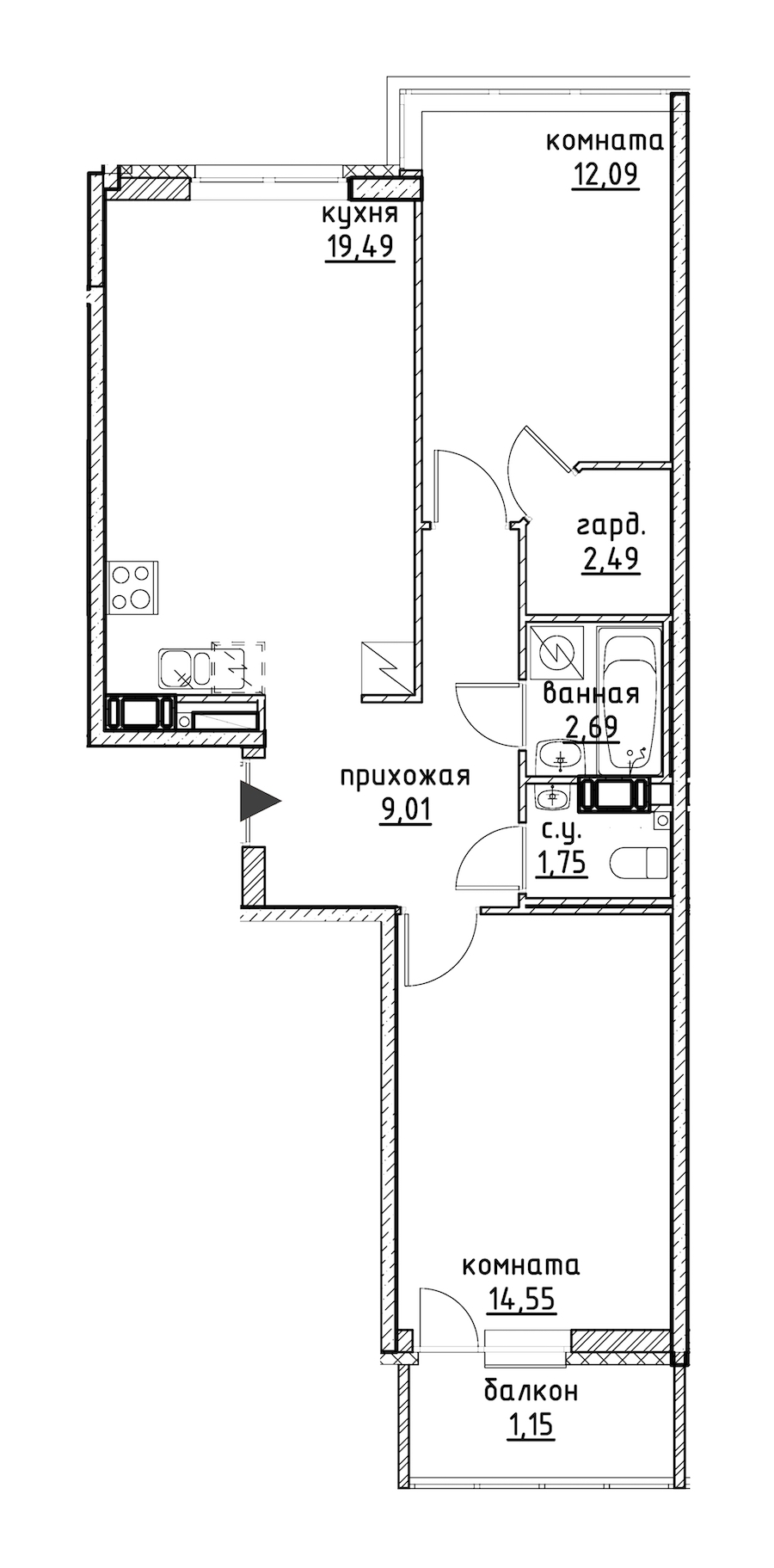 2-комнатная, 63 м² — ЖК ЖК Айди Кудрово (ID Kudrovo)