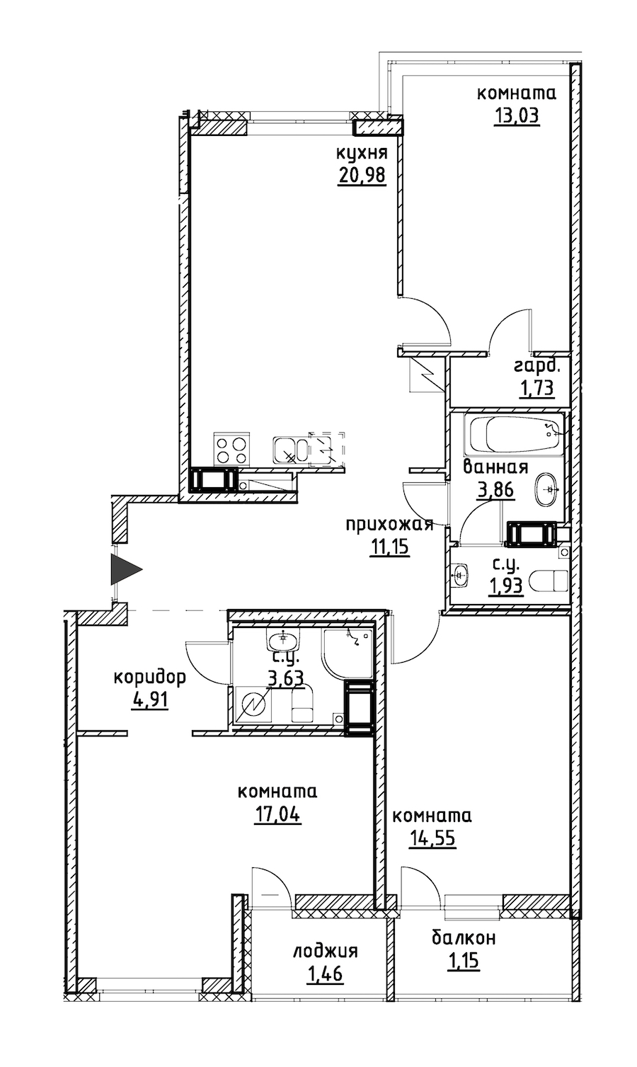 3-комнатная, 95 м² — ЖК ЖК Айди Кудрово (ID Kudrovo)