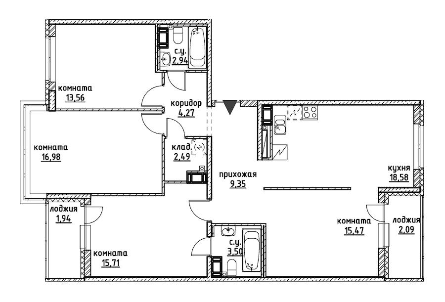 4-комнатная, 107 м² — ЖК ЖК Айди Кудрово (ID Kudrovo)