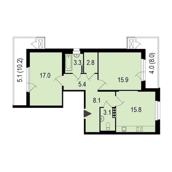 2-комнатная, 82 м² — ЖК ЖК Жемчужный берег