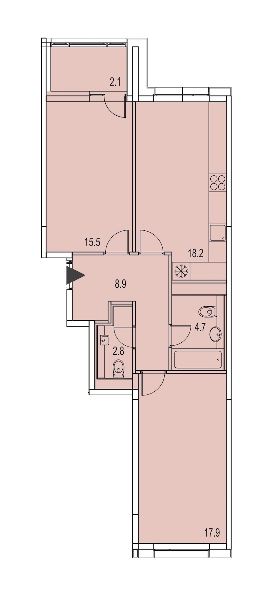 2-комнатная, 70 м² — ЖК ЖК Лайф Лесная