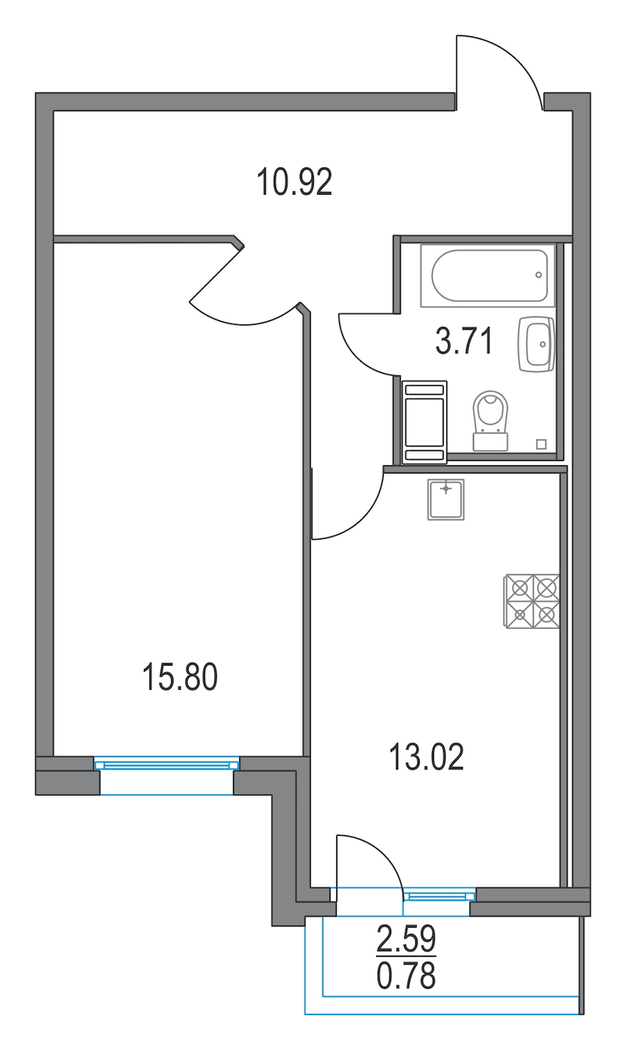 1-комнатная, 43 м² — ЖК ЖК Приморский квартал