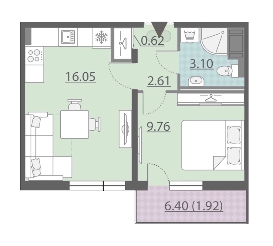 1-комнатная, 34 м² — ЖК ЖК Ручьи