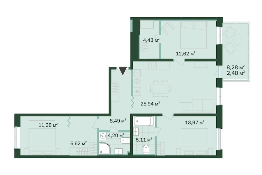 3-комнатная, 95 м² — ЖК ЖК Магнифика Резиденс (Magnifika Residence)