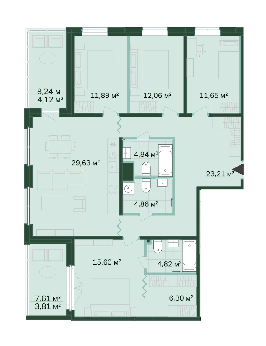 4-комнатная, 133 м² — ЖК ЖК Магнифика Резиденс (Magnifika Residence)