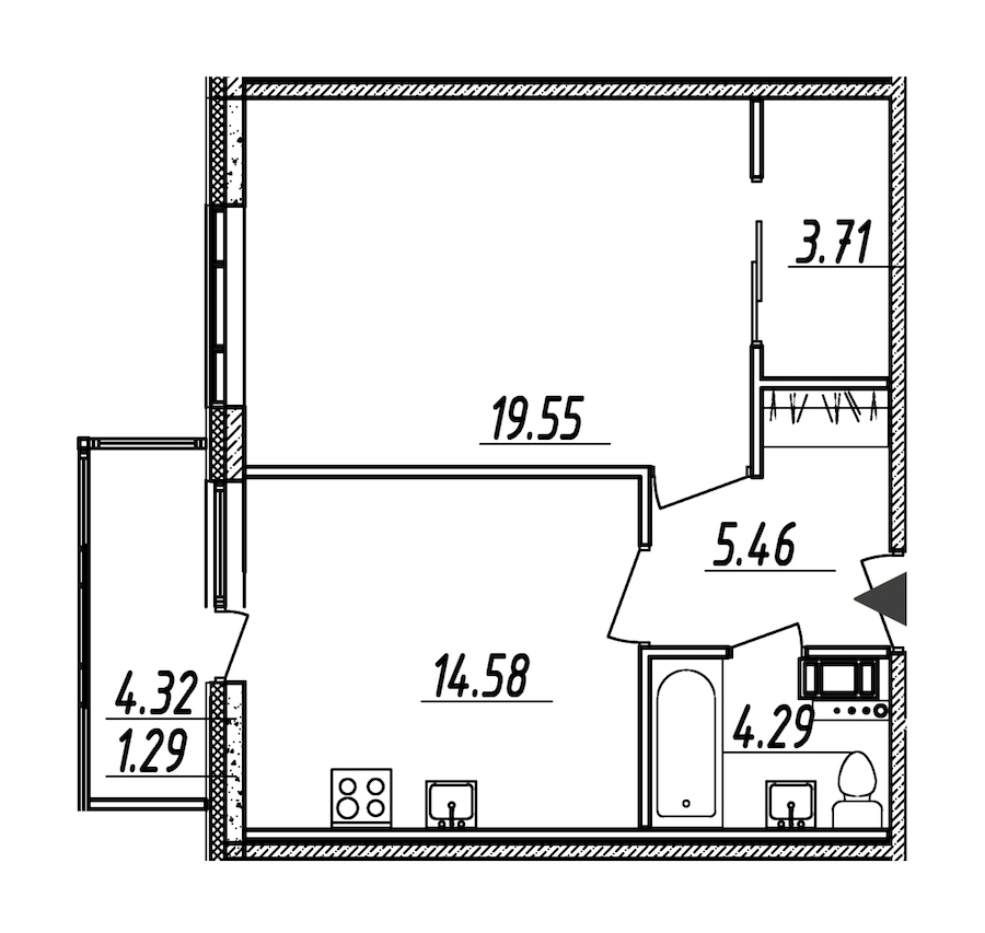 1-комнатная, 49 м² — ЖК ЖК Nobelius (Нобелиус)