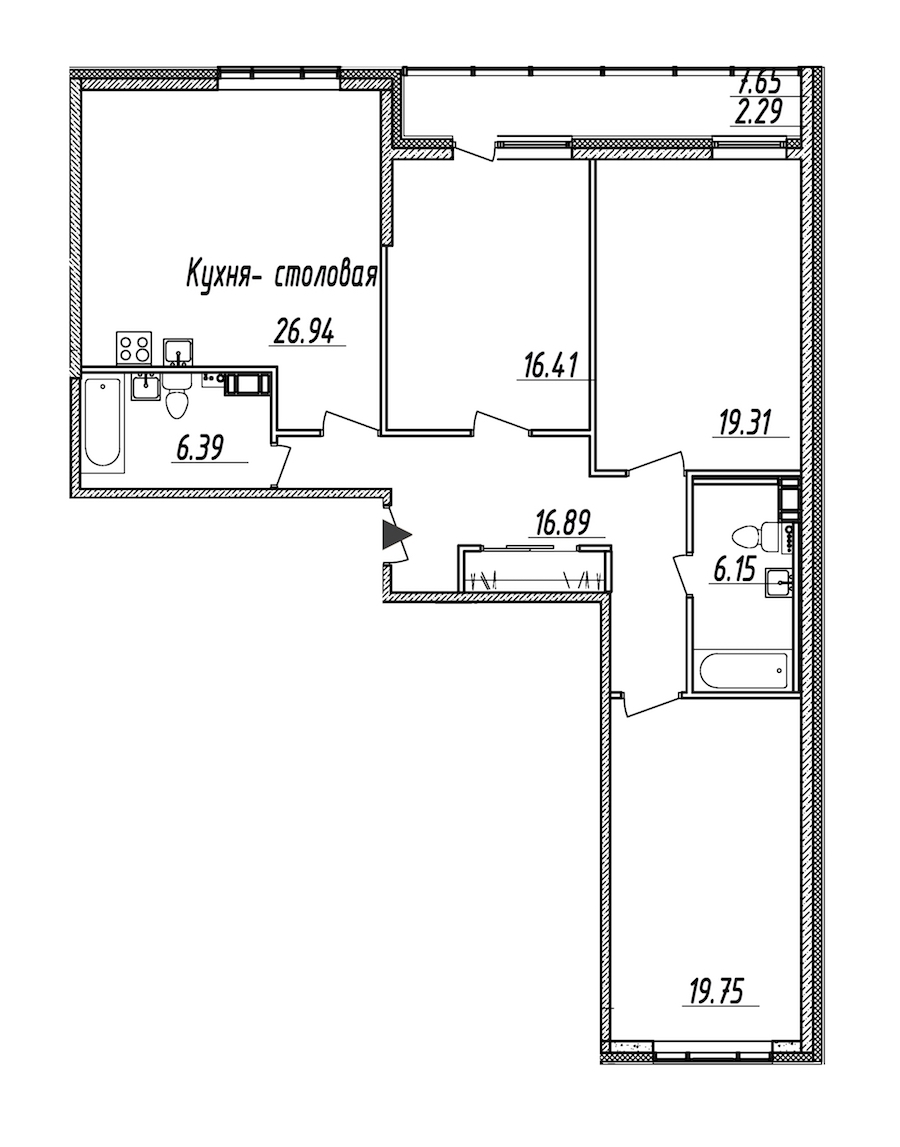 3-комнатная, 114 м² — ЖК ЖК Nobelius (Нобелиус)