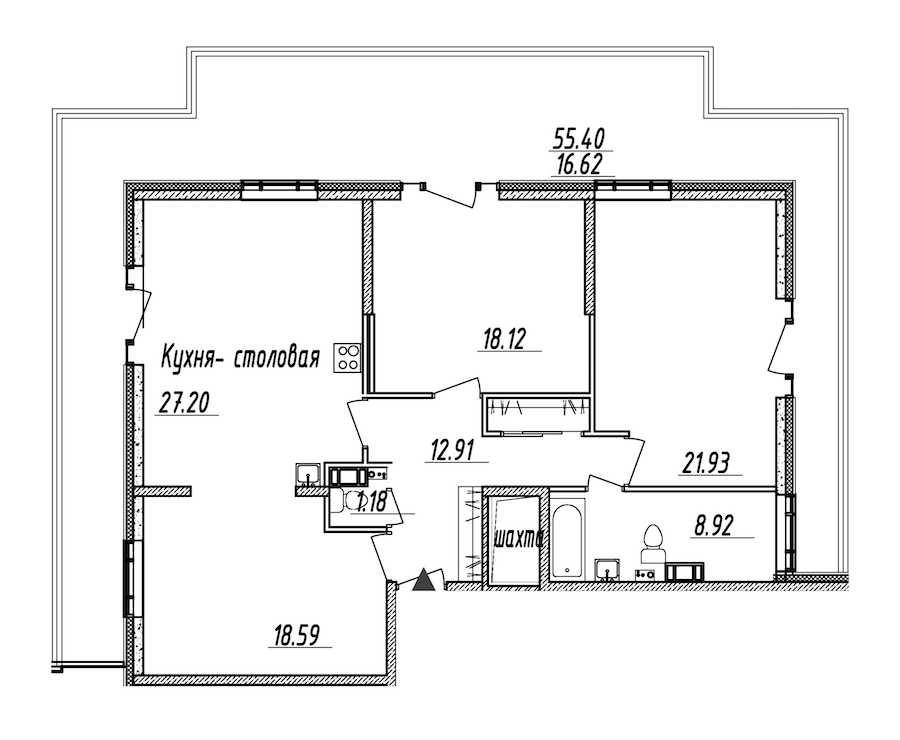 3-комнатная, 125 м² — ЖК ЖК Nobelius (Нобелиус)