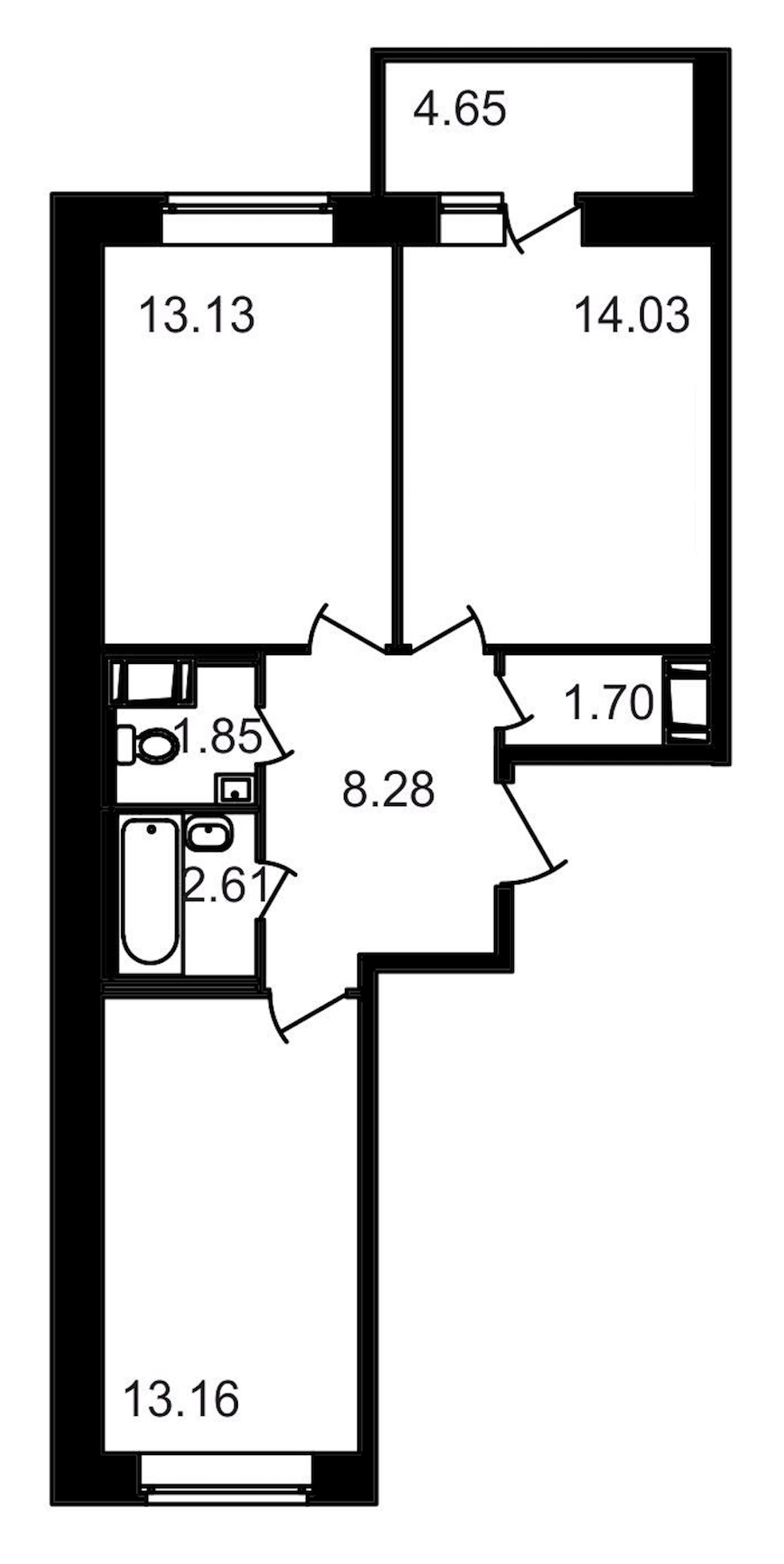2-комнатная, 59 м² — ЖК ЖК Северный