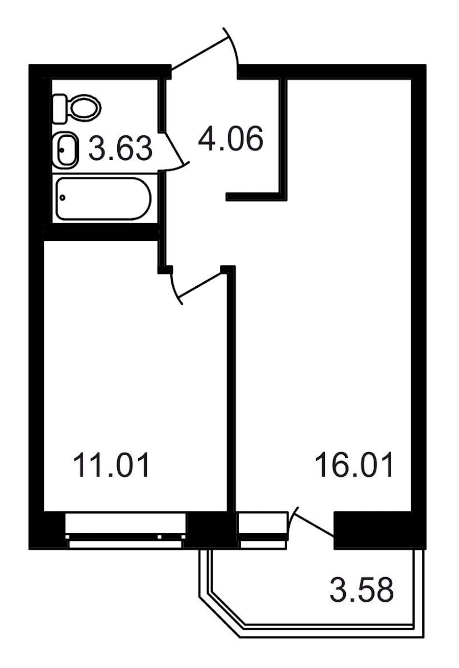 1-комнатная, 38 м² — ЖК ЖК Северный