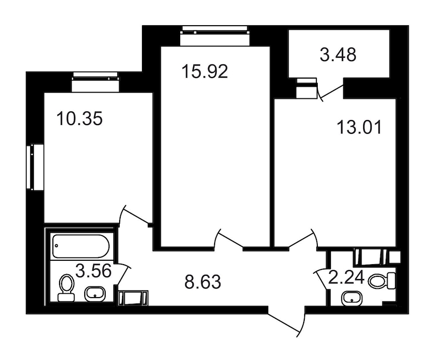 2-комнатная, 57 м² — ЖК ЖК Северный