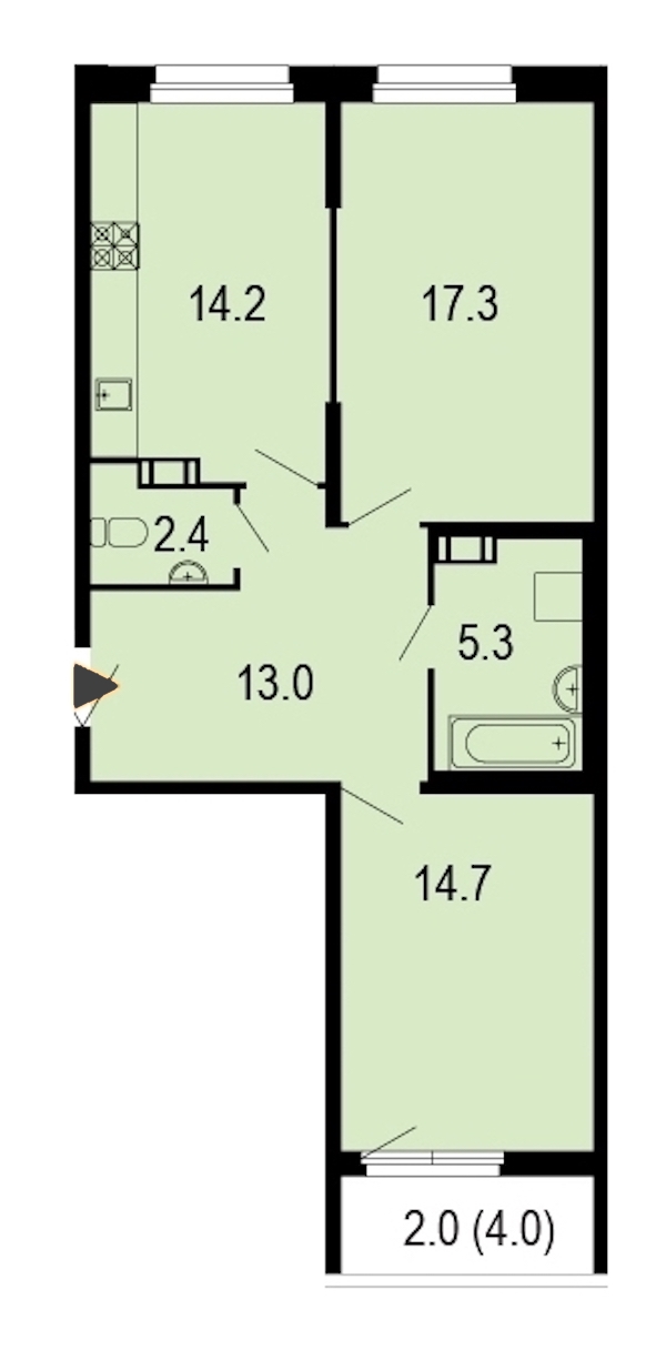 2-комнатная, 69 м² — ЖК ЖК Жемчужный берег