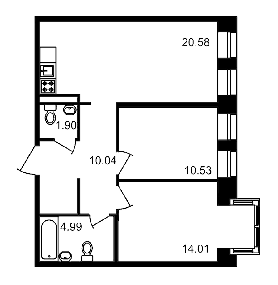 2-комнатная, 60 м² — ЖК Клубный дом Волковский
