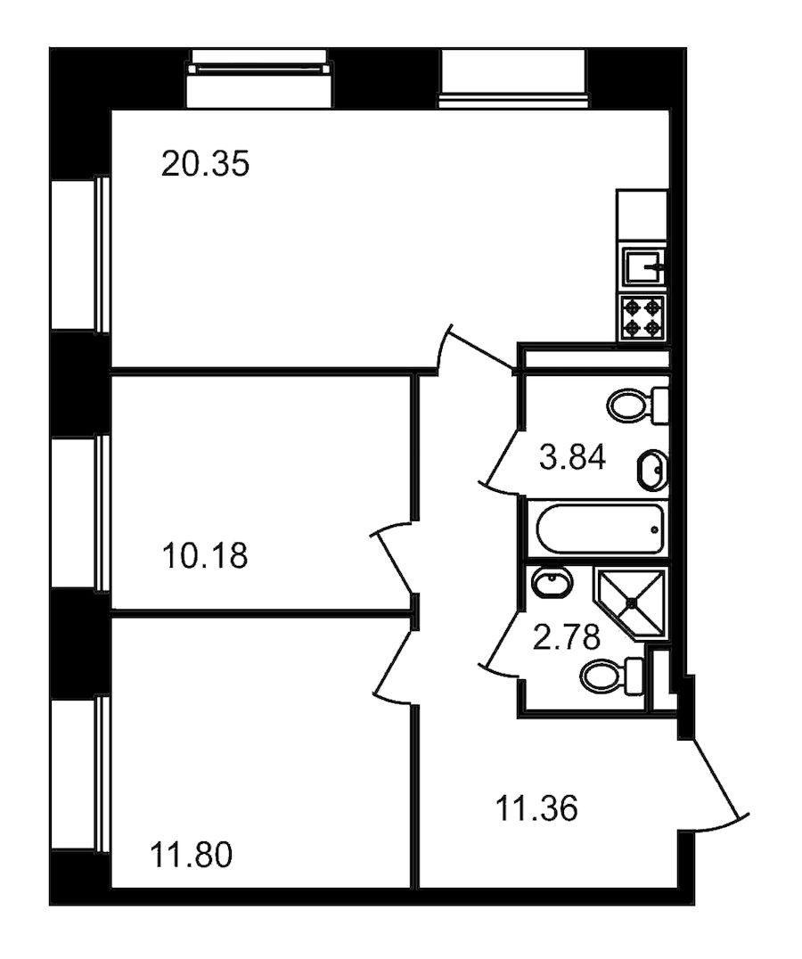2-комнатная, 60 м² — ЖК Клубный дом Волковский