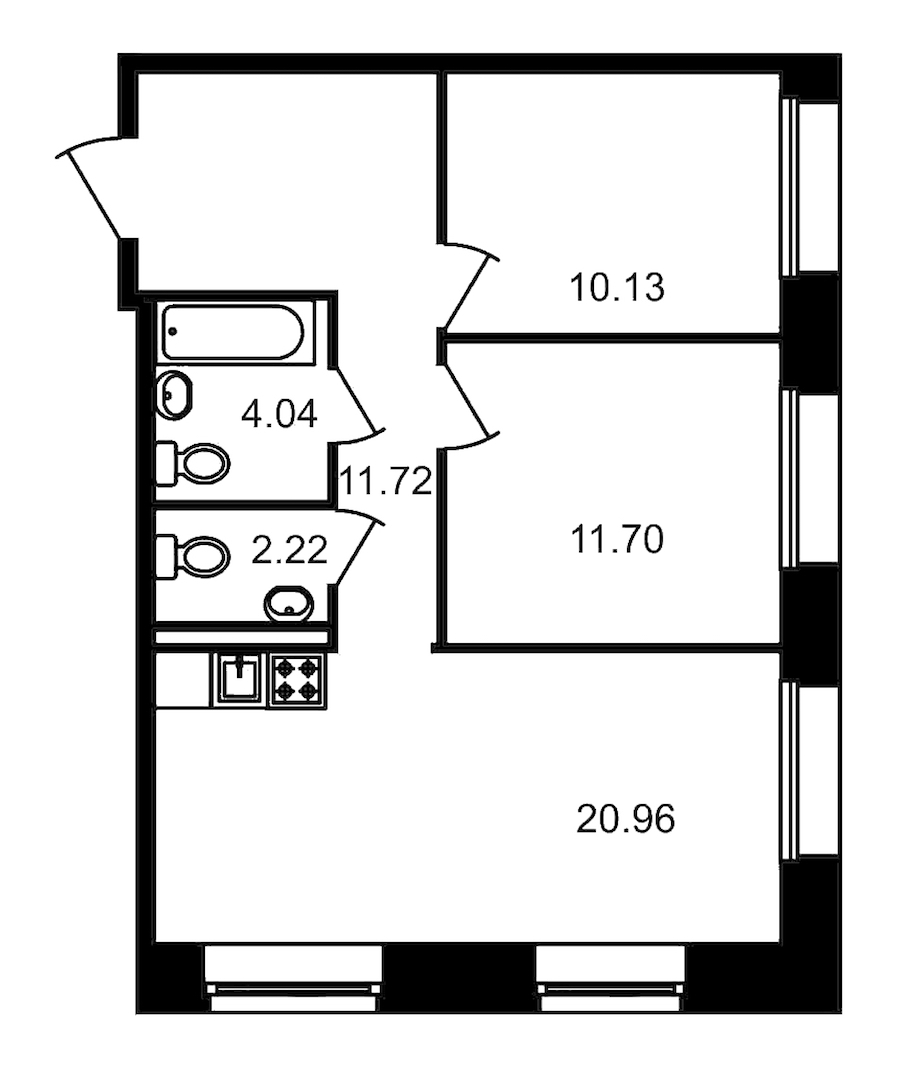 2-комнатная, 61 м² — ЖК Клубный дом Волковский
