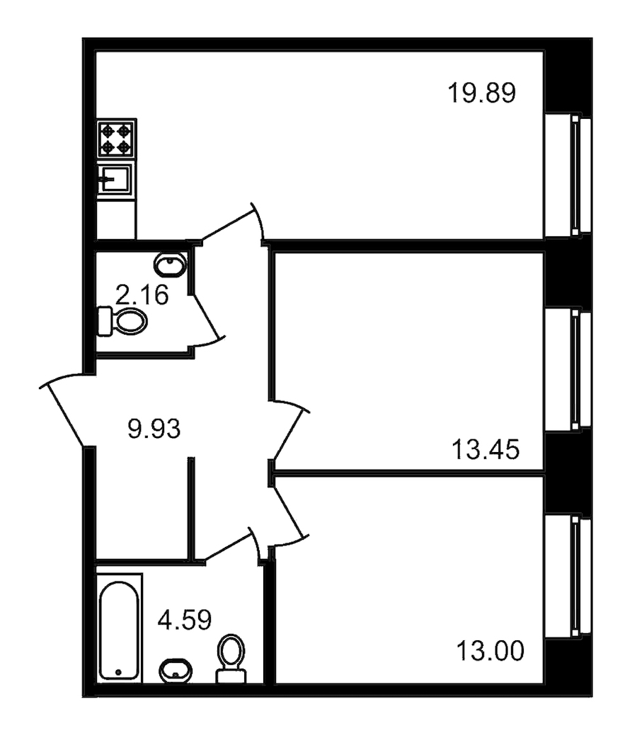 2-комнатная, 63 м² — ЖК Клубный дом Волковский