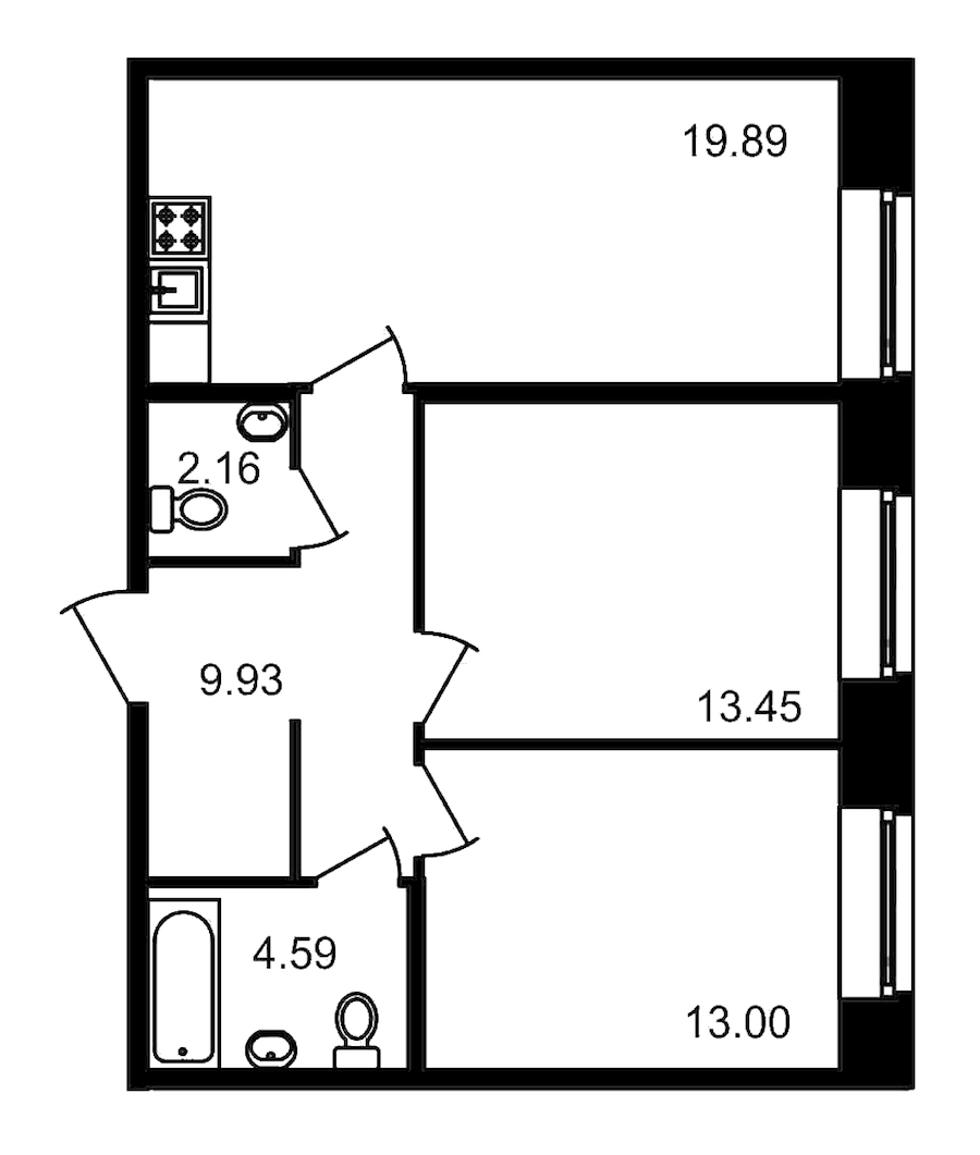 2-комнатная, 63 м² — ЖК Клубный дом Волковский