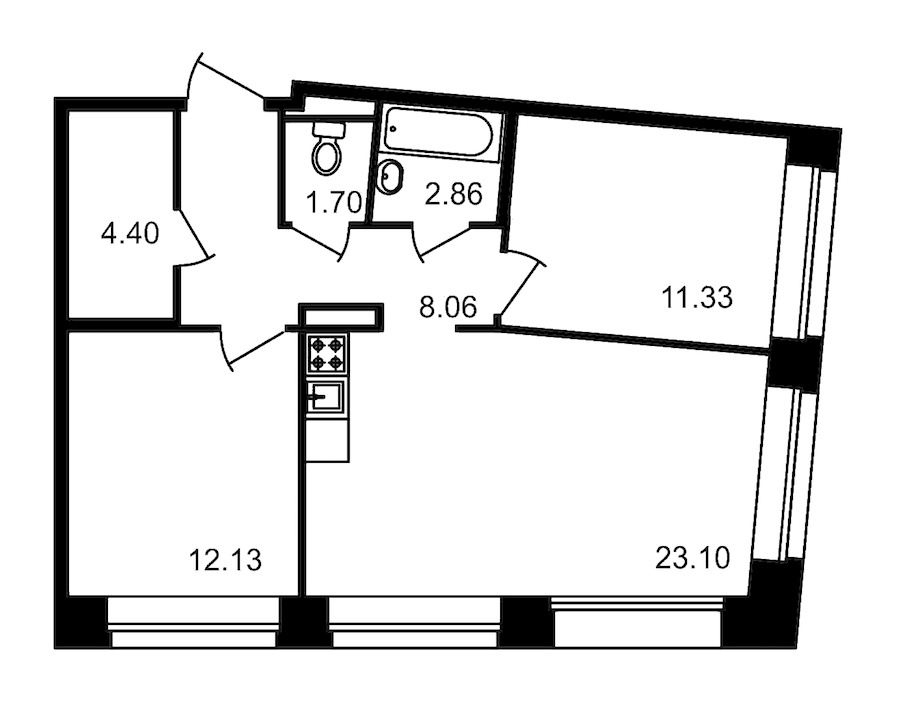 2-комнатная, 64 м² — ЖК Клубный дом Волковский