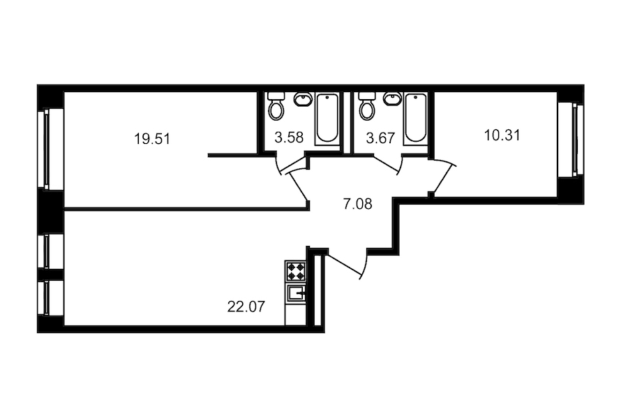 2-комнатная, 66 м² — ЖК Клубный дом Волковский