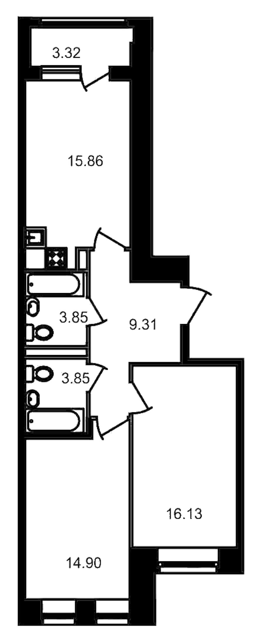2-комнатная, 67 м² — ЖК Клубный дом Волковский