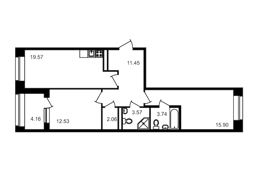2-комнатная, 73 м² — ЖК Клубный дом Волковский