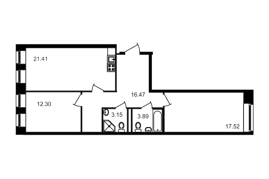 2-комнатная, 75 м² — ЖК Клубный дом Волковский
