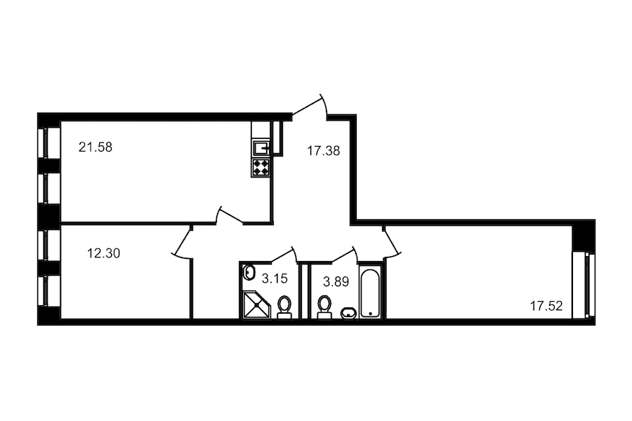 2-комнатная, 76 м² — ЖК Клубный дом Волковский