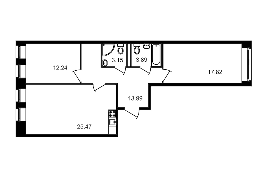 2-комнатная, 77 м² — ЖК Клубный дом Волковский