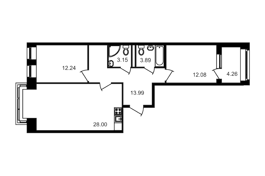 2-комнатная, 78 м² — ЖК Клубный дом Волковский