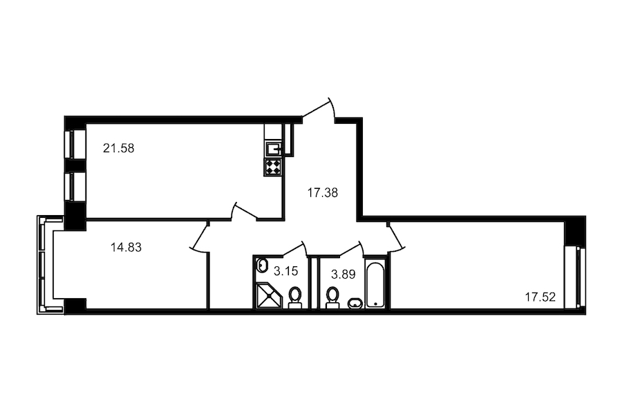 2-комнатная, 78 м² — ЖК Клубный дом Волковский