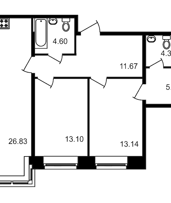 2-комнатная, 79 м² — ЖК Клубный дом Волковский
