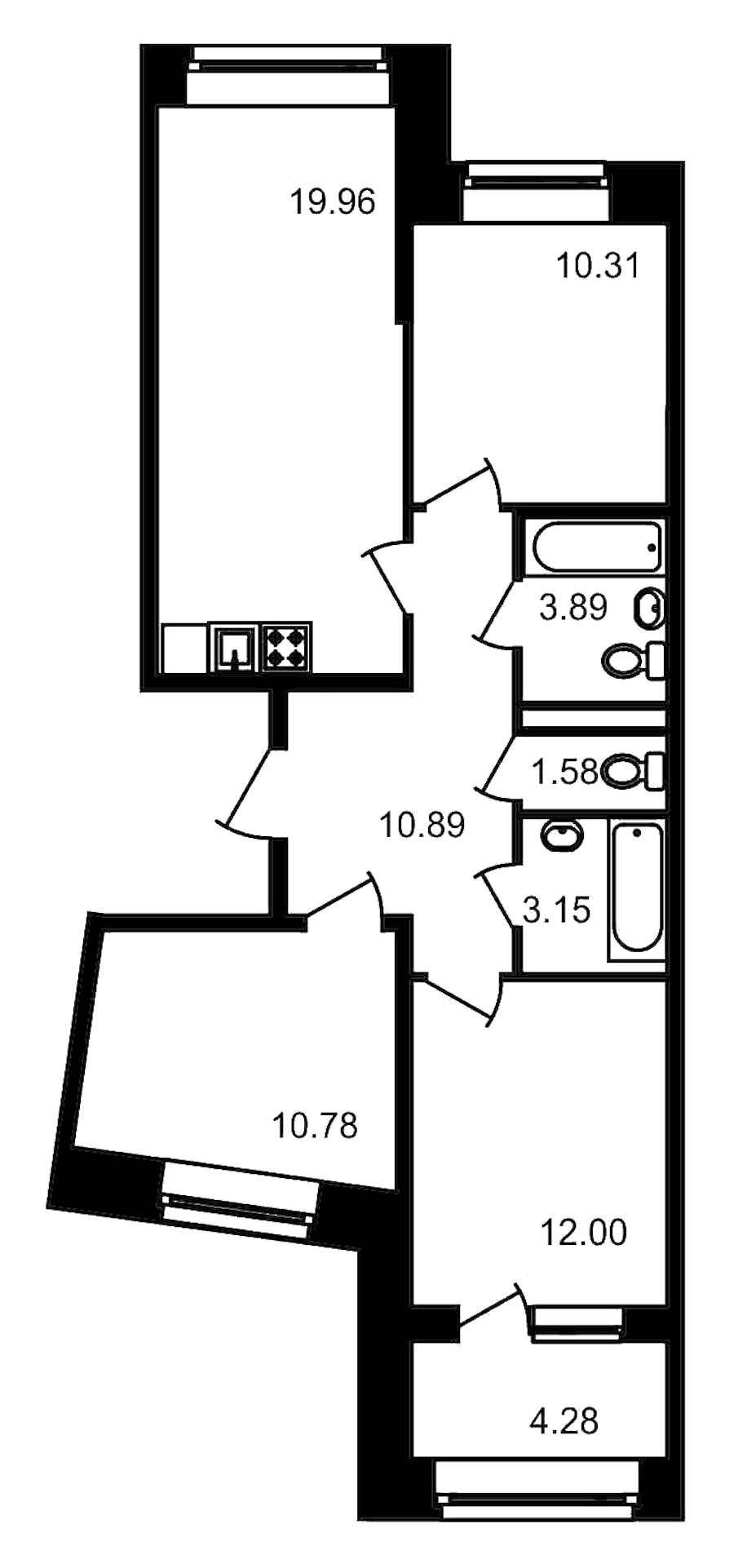 3-комнатная, 77 м² — ЖК Клубный дом Волковский