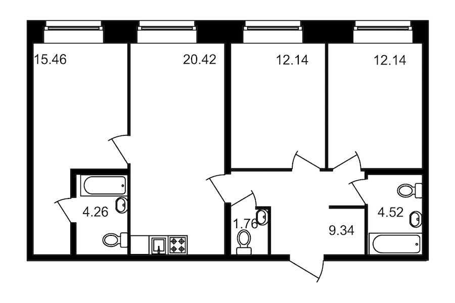 3-комнатная, 80 м² — ЖК Клубный дом Волковский