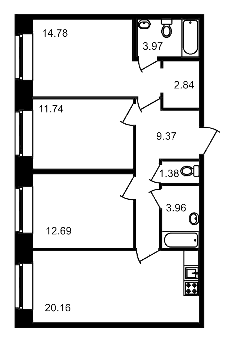 3-комнатная, 81 м² — ЖК Клубный дом Волковский