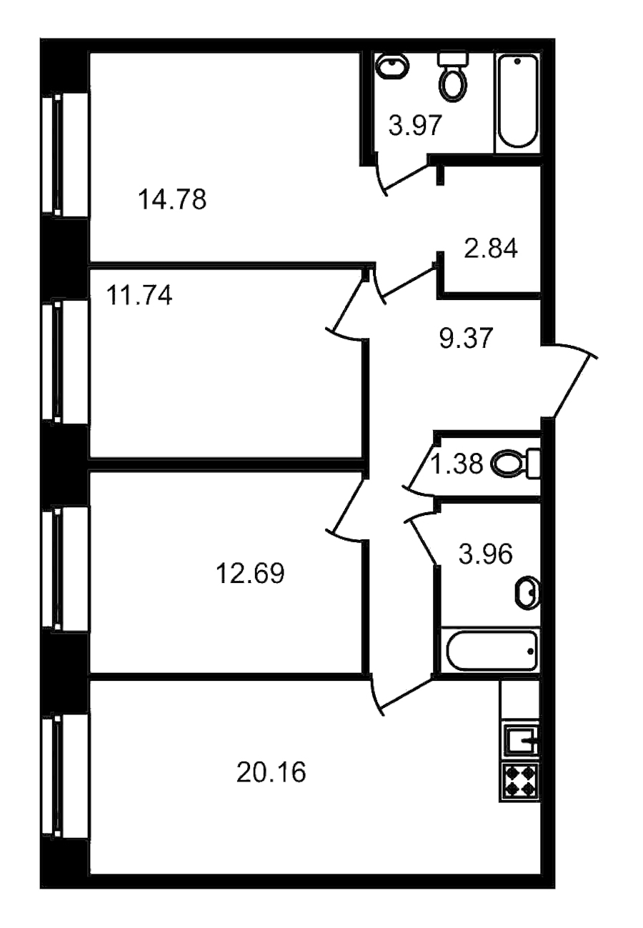 3-комнатная, 81 м² — ЖК Клубный дом Волковский