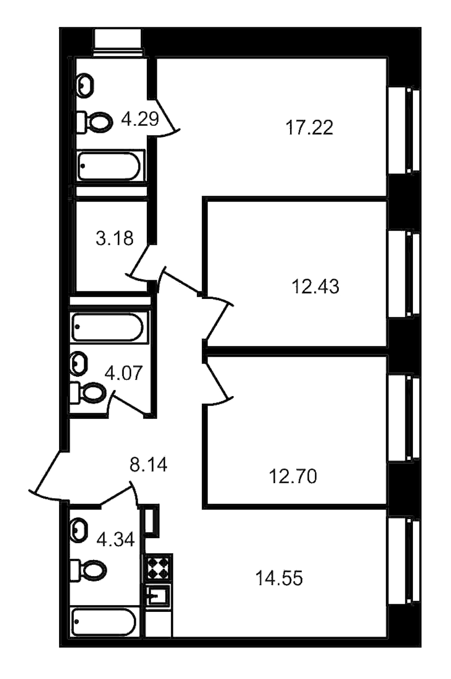 3-комнатная, 81 м² — ЖК Клубный дом Волковский