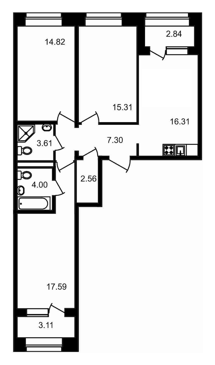 3-комнатная, 87 м² — ЖК Клубный дом Волковский