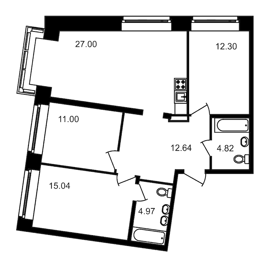 3-комнатная, 88 м² — ЖК Клубный дом Волковский