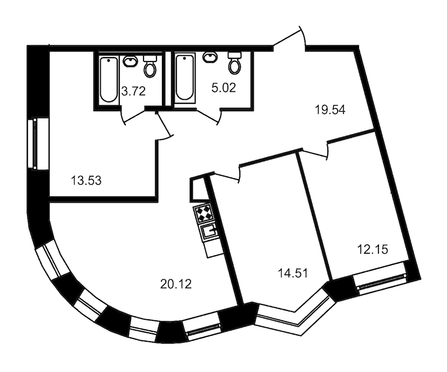 3-комнатная, 89 м² — ЖК Клубный дом Волковский