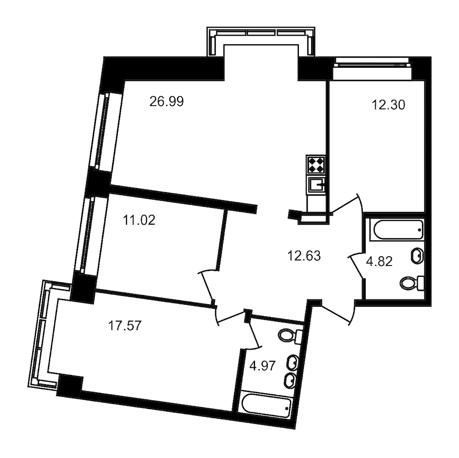 3-комнатная, 90 м² — ЖК Клубный дом Волковский