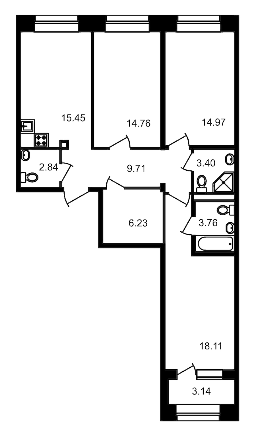 3-комнатная, 92 м² — ЖК Клубный дом Волковский