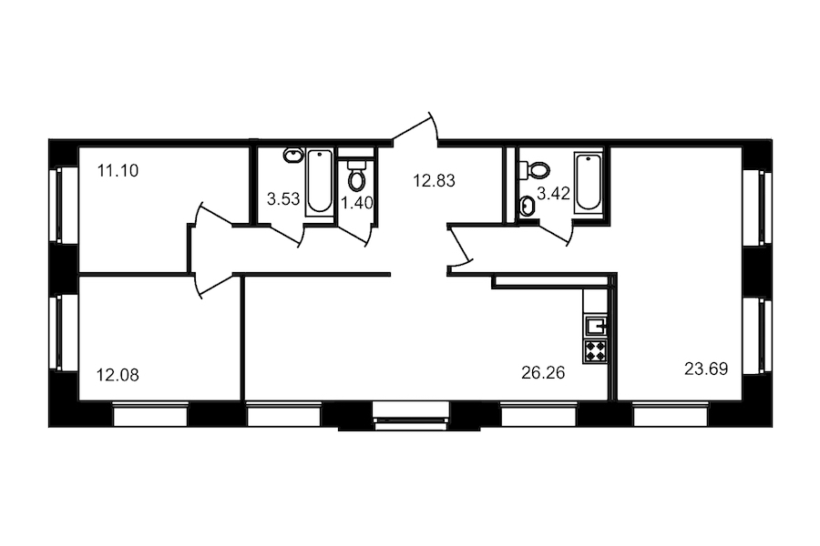 3-комнатная, 94 м² — ЖК Клубный дом Волковский