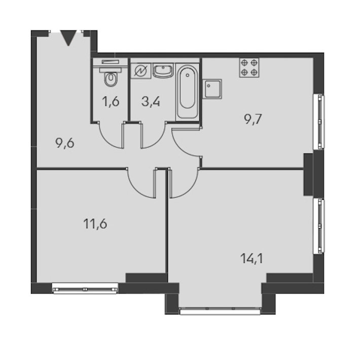 2-комнатная, 48 м² — ЖК ЖК Дальневосточный 15