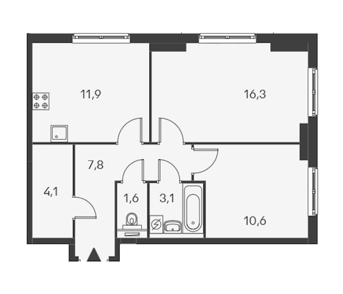 2-комнатная, 55 м² — ЖК ЖК Дальневосточный 15